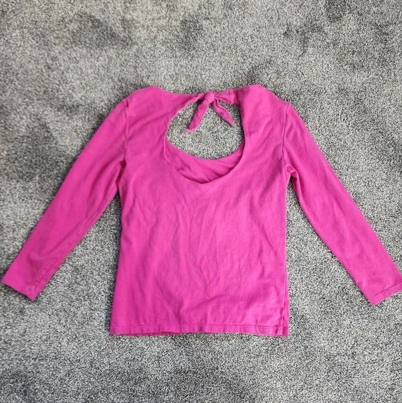 Michael Michael Kors Medium Pink Bow Open Back Spring Longsleeve Blouse - Picture 5 of 9